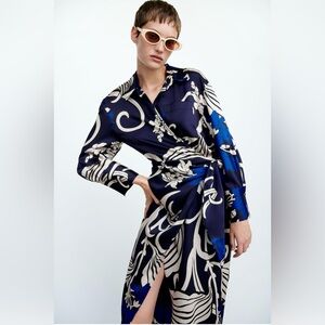 Zara Printed Shirt Dress Maxi with side slit - Size XS